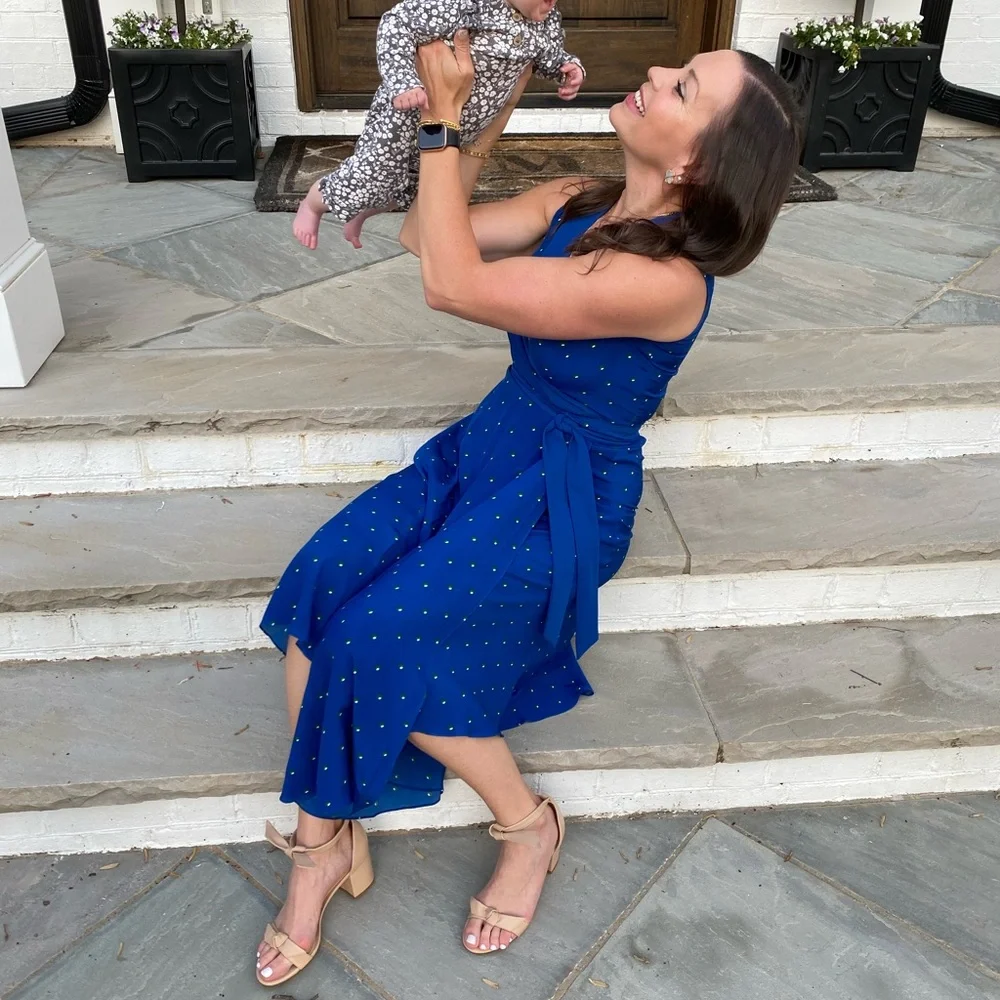 Diane Von Furstenberg Iconic Wrap Maxi Dress- Blue & Green Dot - Picture 7 of 8